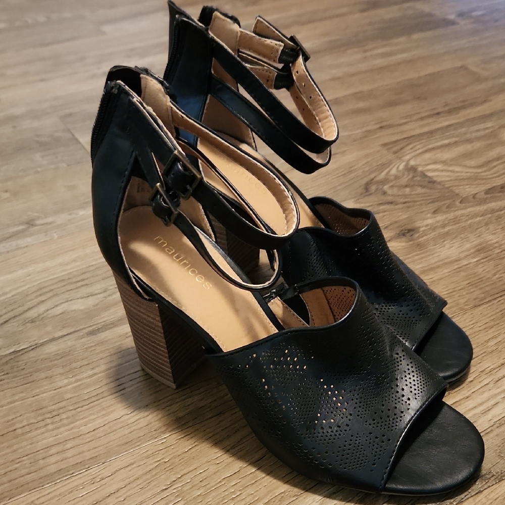 Maurices Black Chunky Heels with Perforated Design